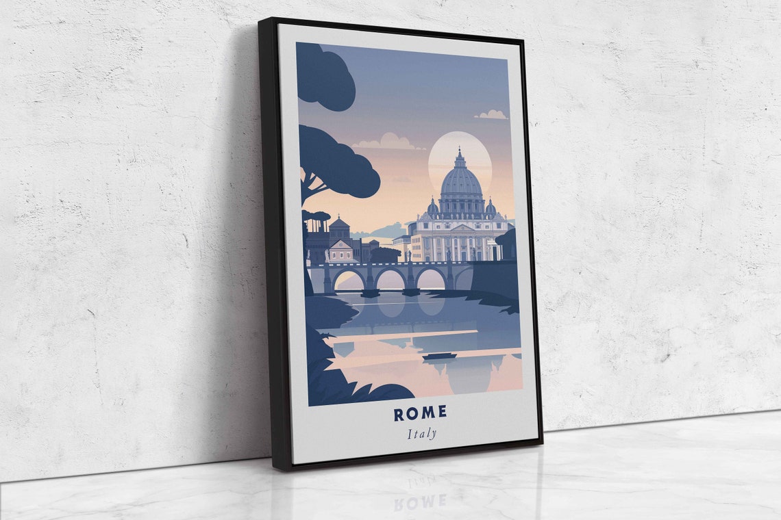 Rome Italy Saint Peters Basilica Tiber Bridge Sunset Wall Art - Image 2