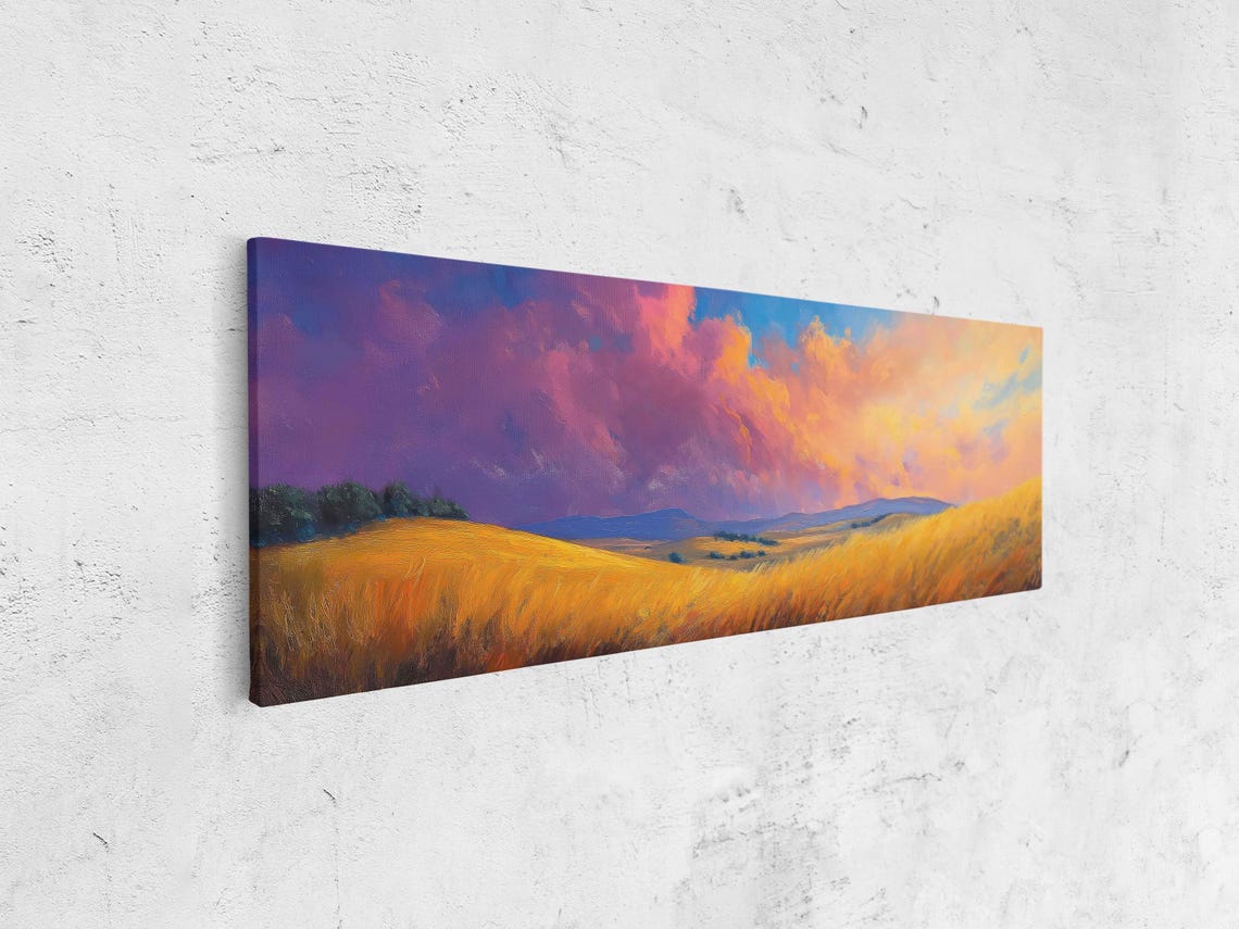 Peaceful Countryside Landscape Wall Art Print Colorful Dusk Sky Golden Fields Tranquility - Image 4