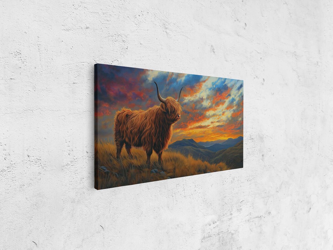 Highland Cow Standing Proud, Dramatic Sunset Art Print - Image 4