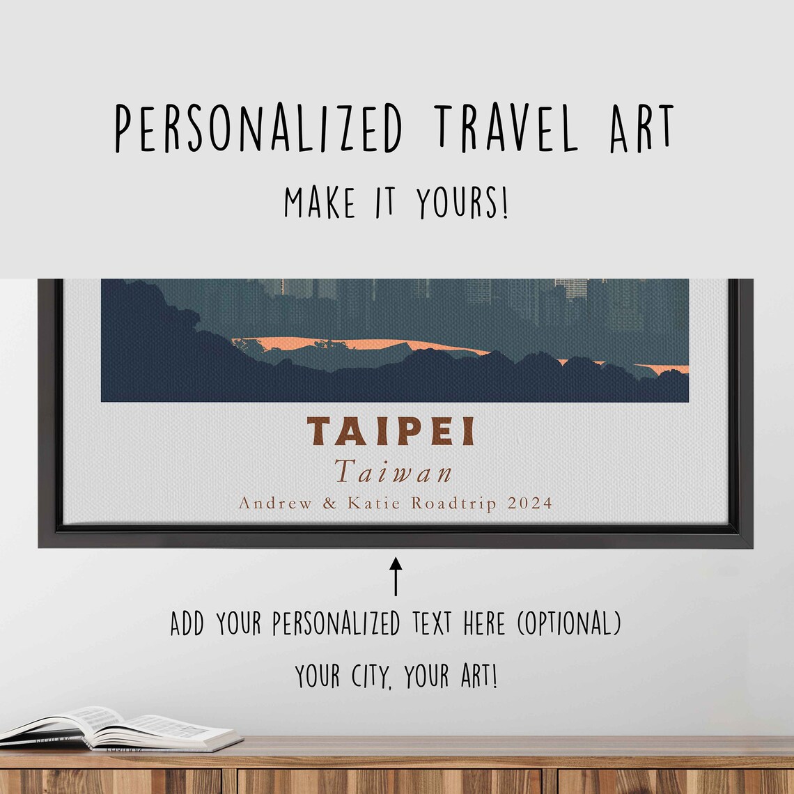 Taipei 101 Skyline Sunset Peach Sky Retro Taiwan Travel Poster - Image 4