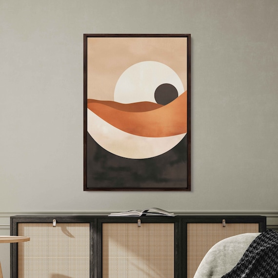 Neutral Desert Boho Style Wall Art Print Minimalist Design Abstract Shapes Desert Moon Eclectic Print Ready To Hang