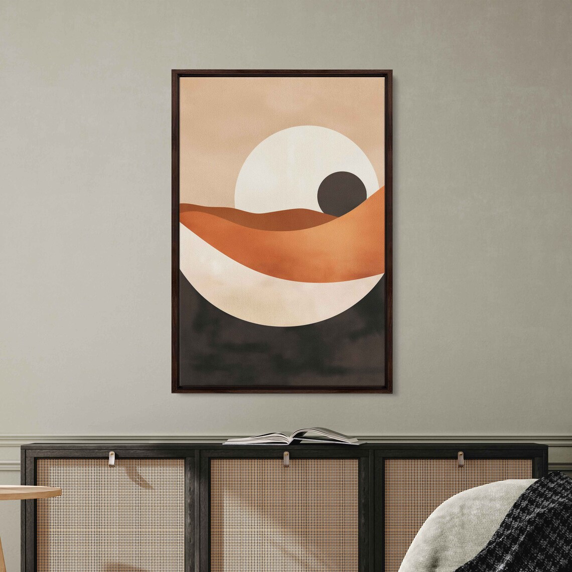 Abstract Desert Dunes Boho Art Poster Terracotta Sun Moon Modern Decor