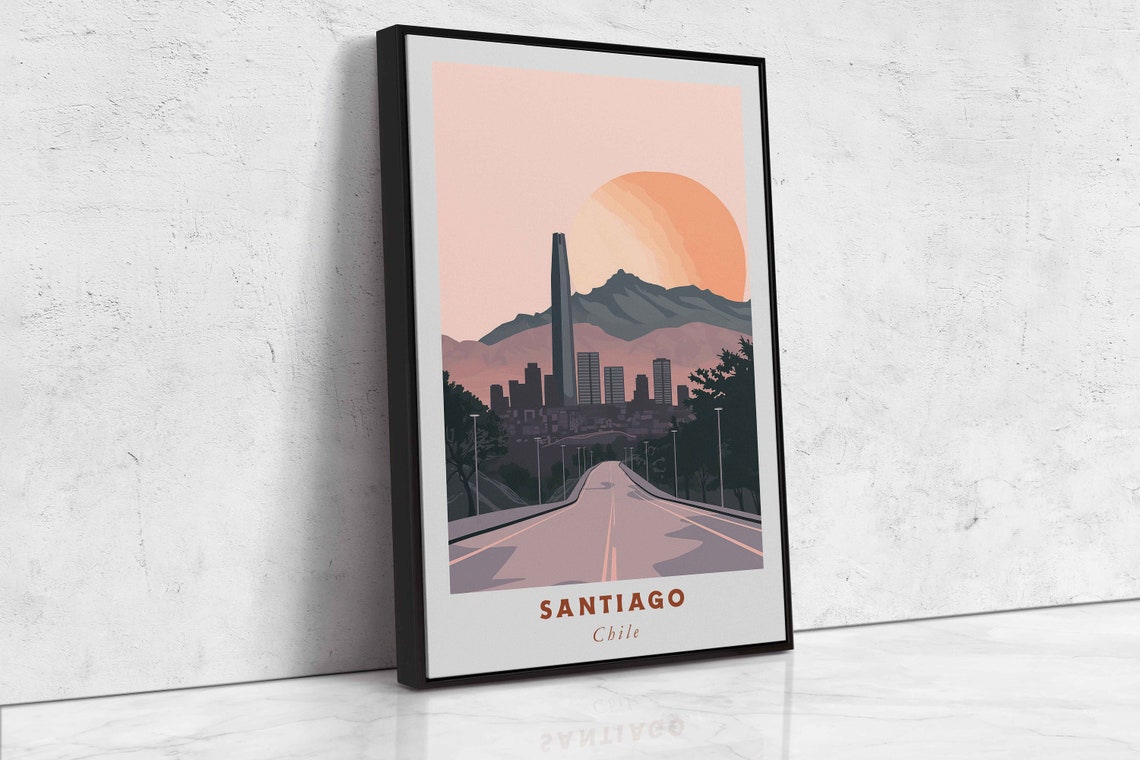 Santiago Chile Andes Mountains Gran Torre Sunset Travel Poster - Image 2
