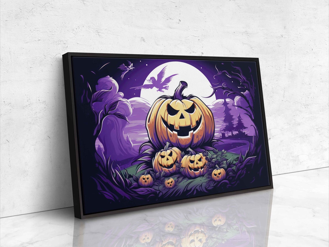 Halloween Jack O Lantern Pumpkins Spooky Full Moon Night Scene Poster - Image 4