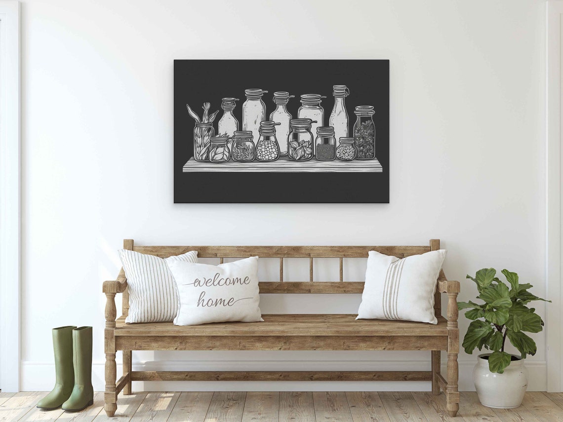 Black White Spice Jars Line Art Minimalist Kitchen Wall Decor Poster - Image 2