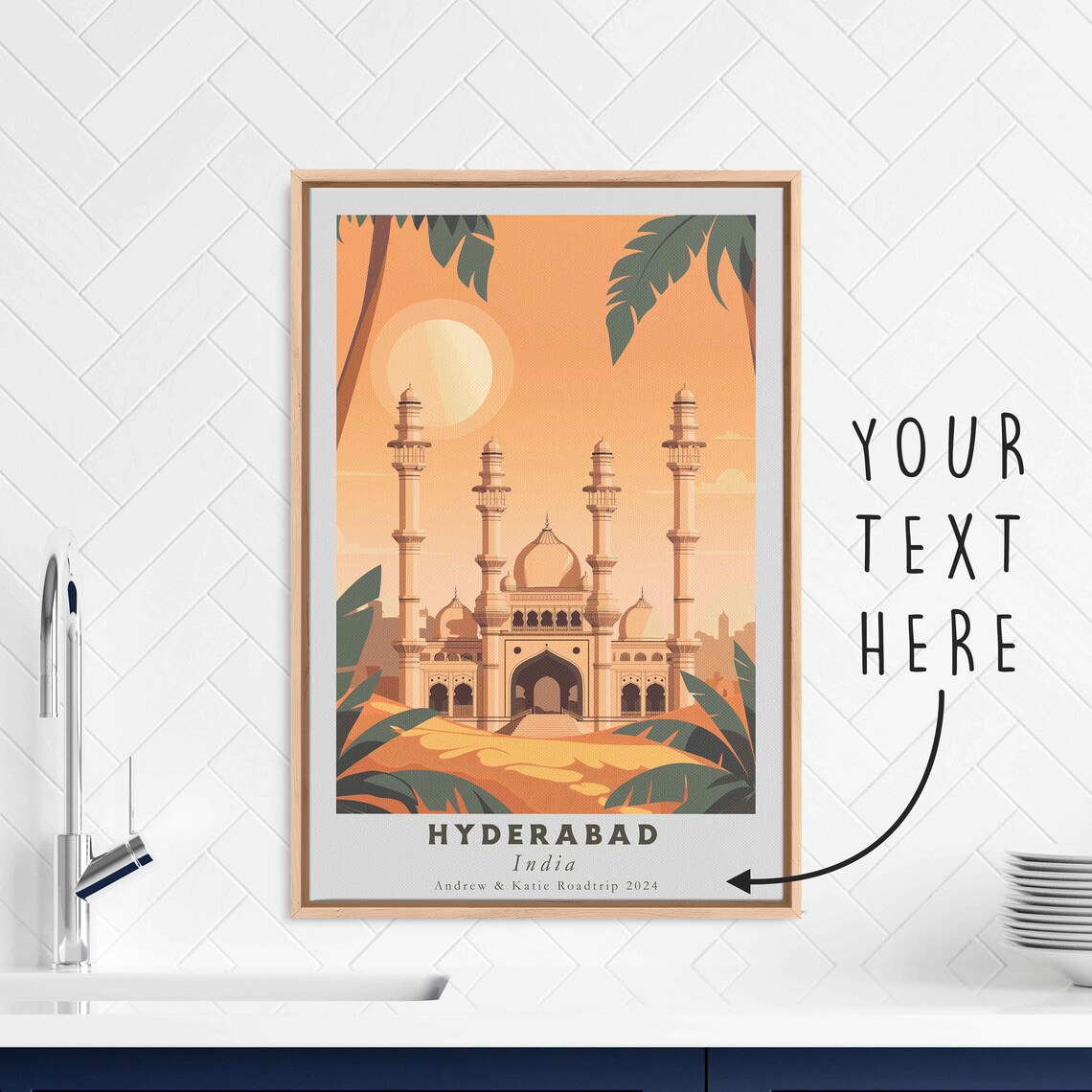 Hyderabad India Vintage Mosque Palm Sunset Retro Travel Poster - Image 3
