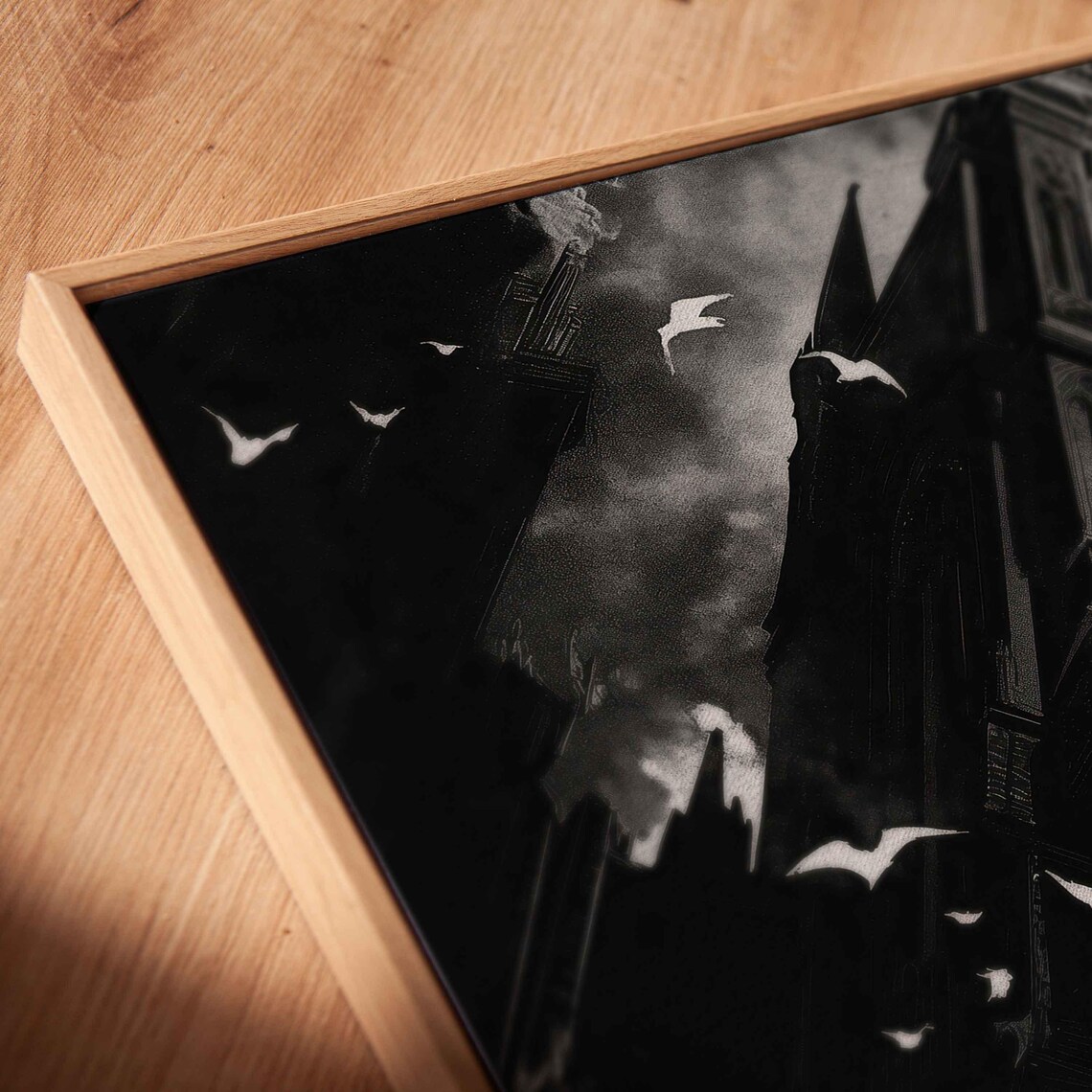 Gothic Clocktower Under Full Moon Flying Bats Night Sky Halloween Poster - Image 2
