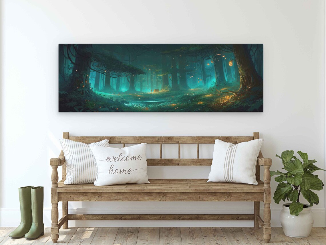 Enchanted Firefly Forest, Panoramic Wall Art Print - Image 3