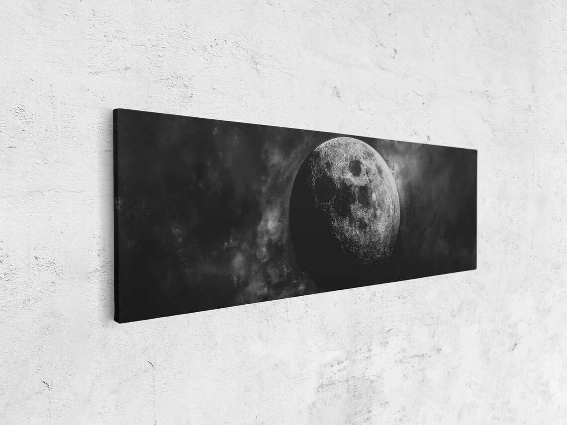 Dark Cratered Full Moon In Black Starry Sky Night Space Art Wall Poster - Image 4