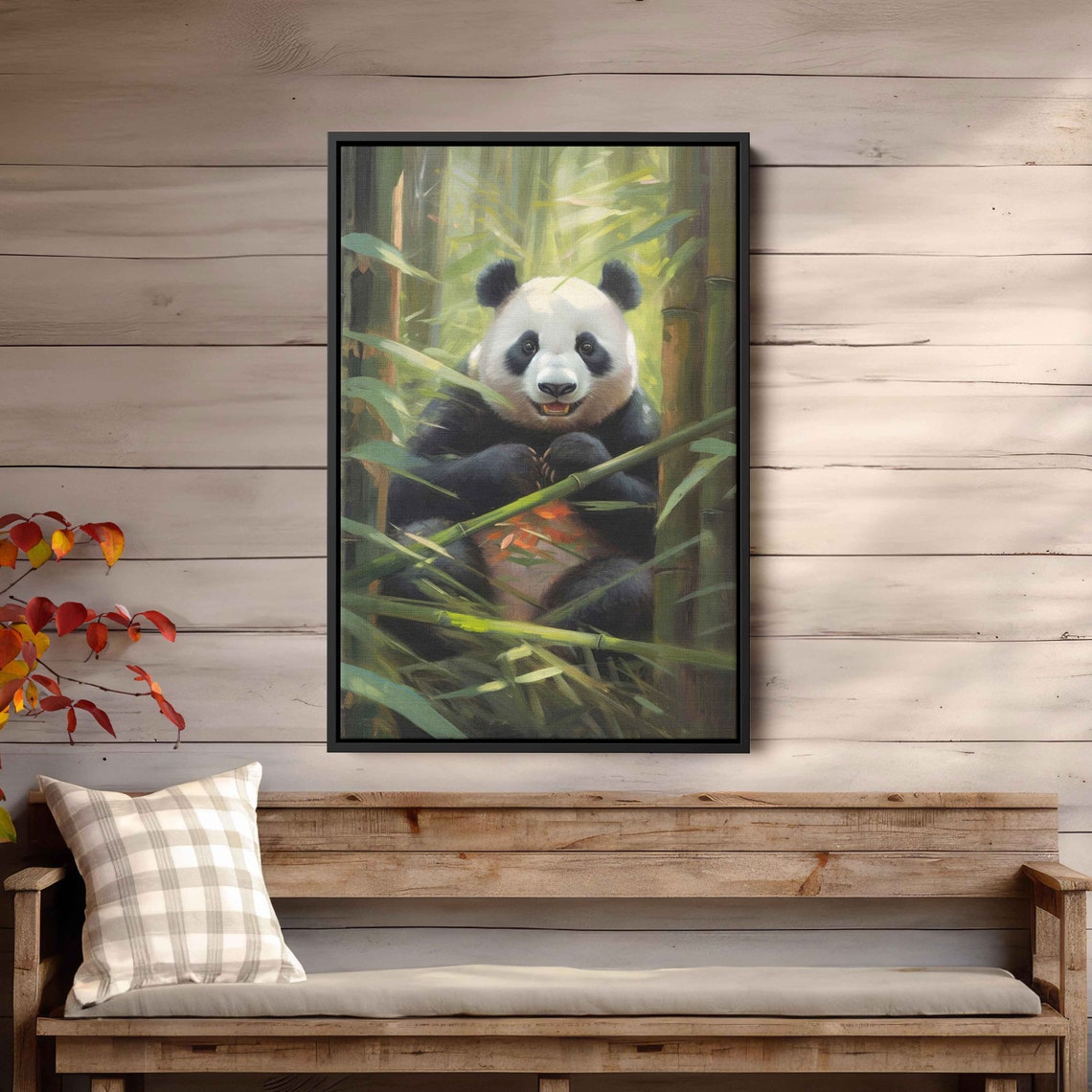 Happy Giant Panda Bamboo Forest Cute Wildlife Painting Wall Art Print - Image 3