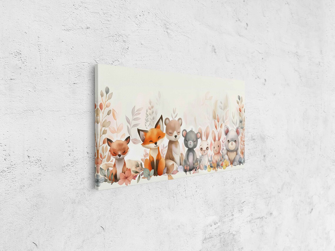 Adorable Baby Animals Lined Up Row Watercolor Nursery Wall Art Print - Image 4