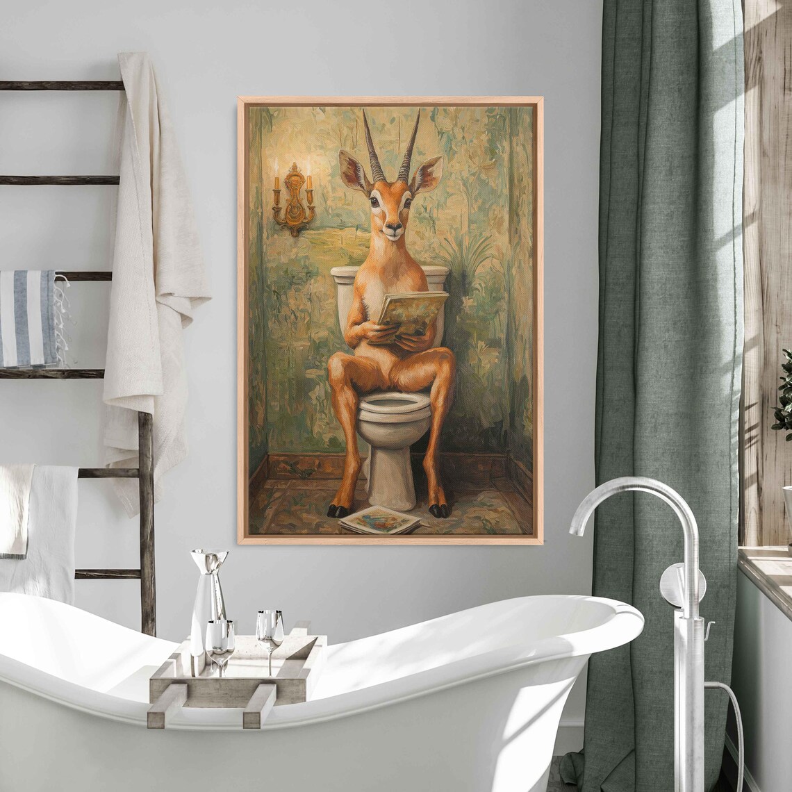 Whimsical Antelope Painting, Quirky Bathroom Decor