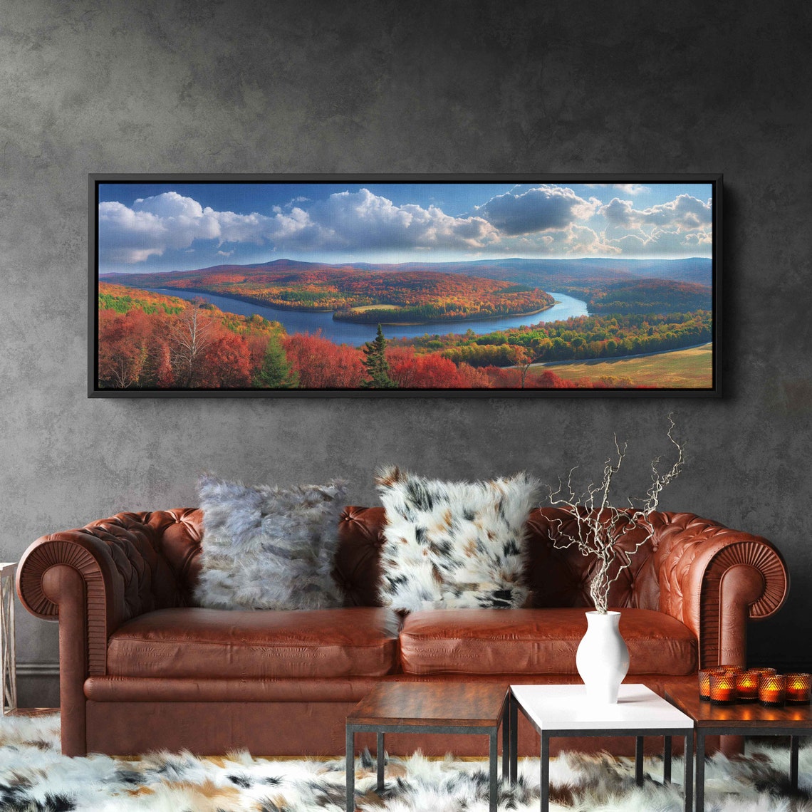 Winding River Through Autumn Hills Fall Foliage Panorama Poster - Image 2