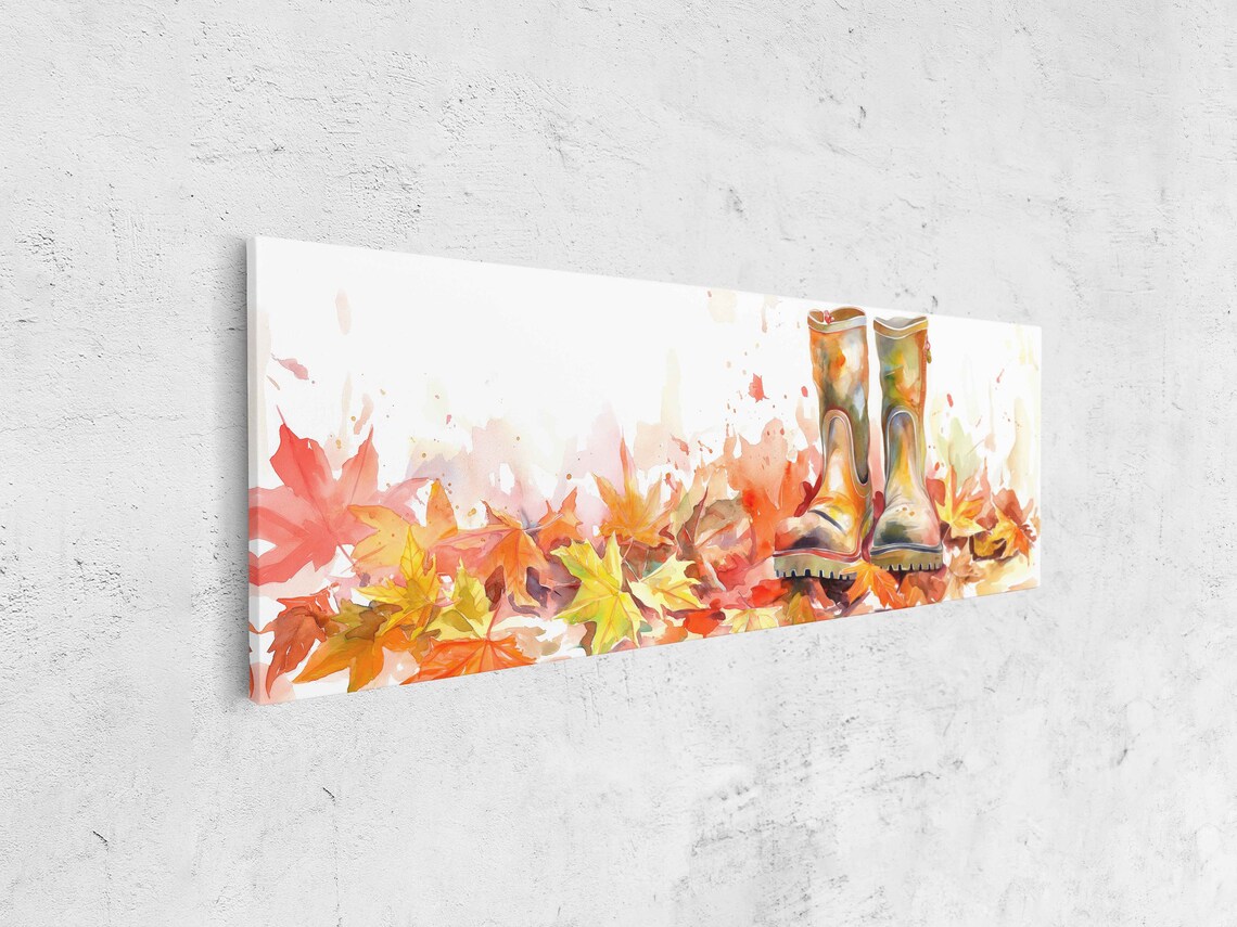 Yellow Rain Boots Among Red Maple Leaves Watercolor Fall Art Poster - Image 4