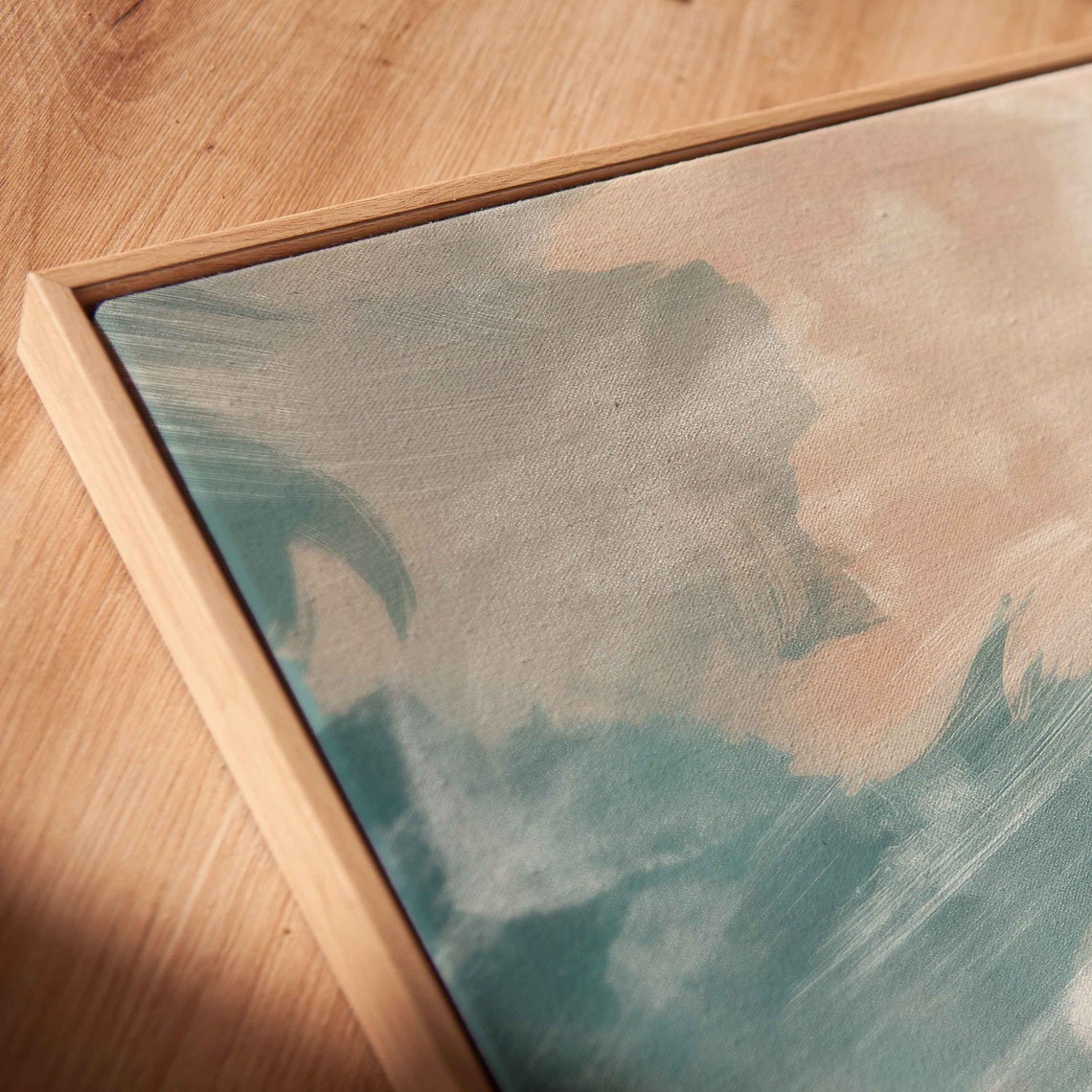 Teal White Rose Vertical Brushstrokes Pastel Abstract Painting Poster - Image 2