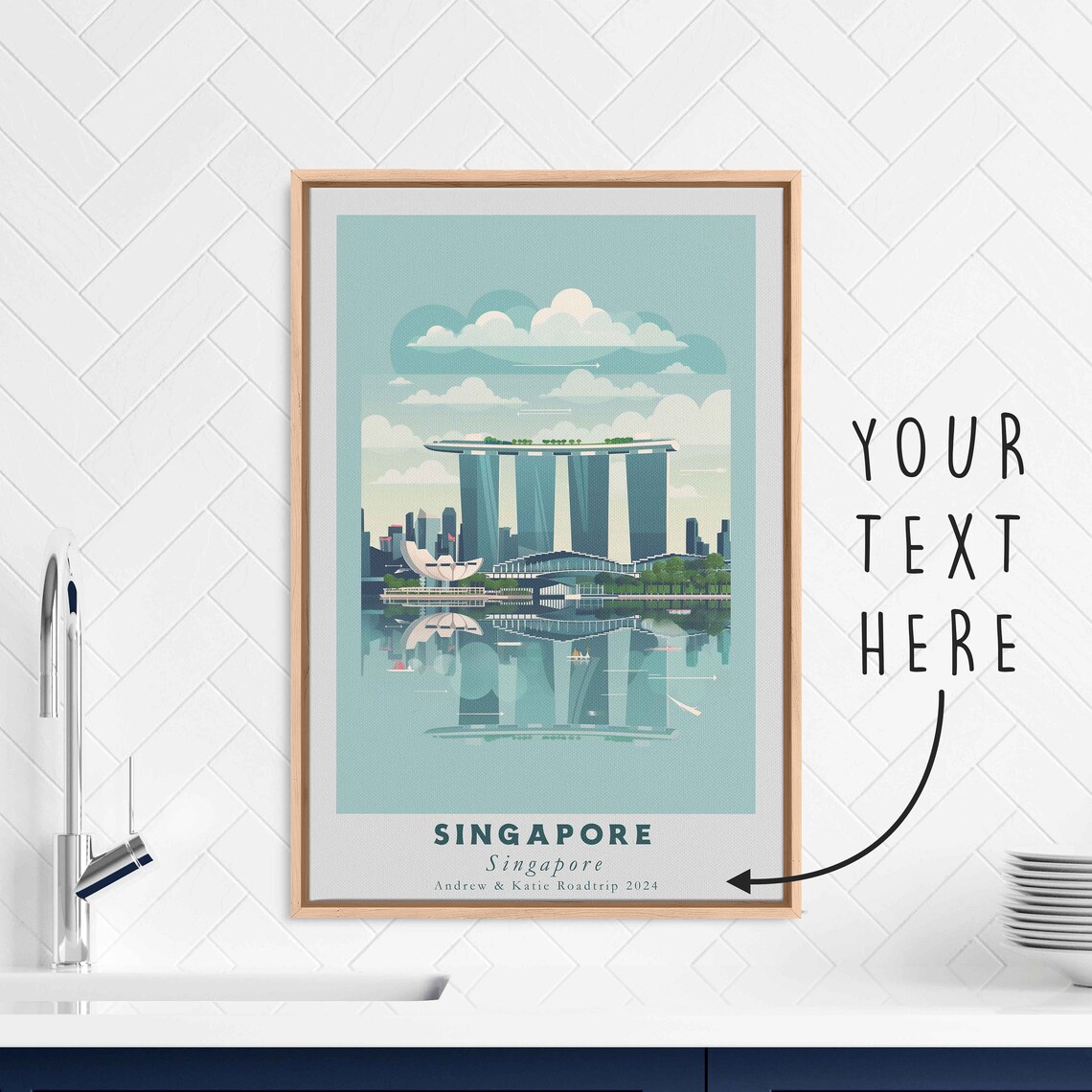 Singapore Marina Bay Sands Skyline Vintage Travel Illustration Poster - Image 3