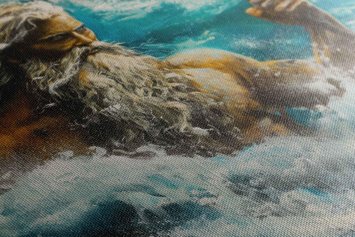 Poseidon Greek God Of The Sea Rising From Crashing Ocean Waves Trident Art Poster - Image 2