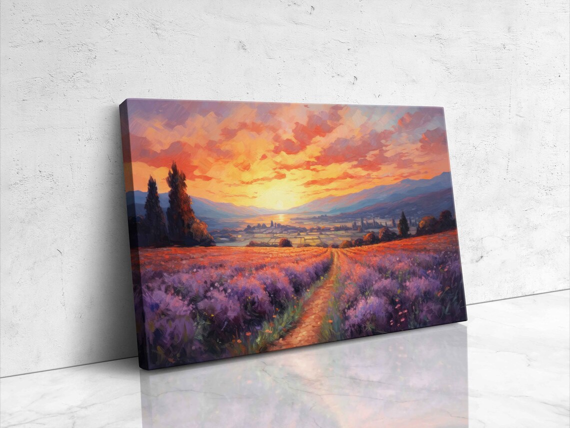Lavender Field Sunset, Impressionist Art Print - Image 4