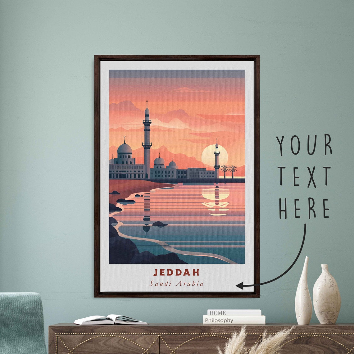 Jeddah Saudi Arabia Mosque Waterfront Sunset Ocean View Poster