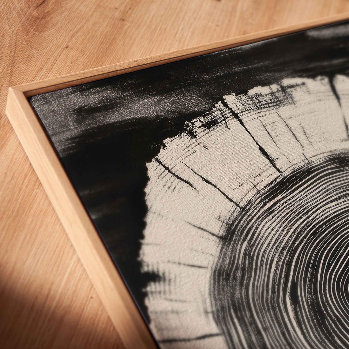 Black And White Tree Ring Abstract Wood Grain Circle Art Poster - Image 2