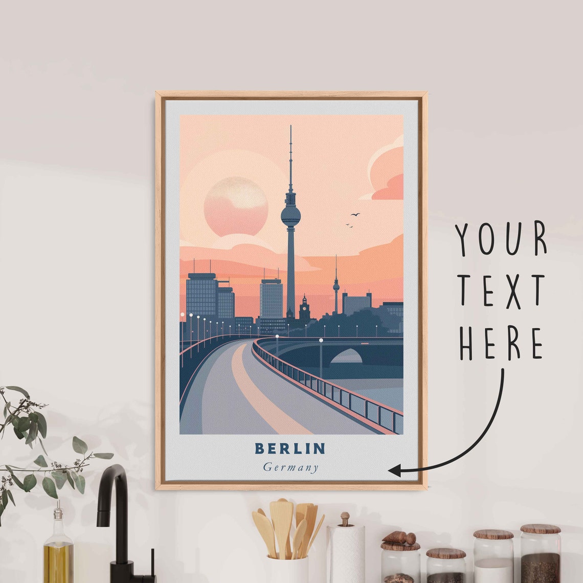 Berlin Germany TV Tower Oberbaum Bridge Sunset Skyline Travel Poster