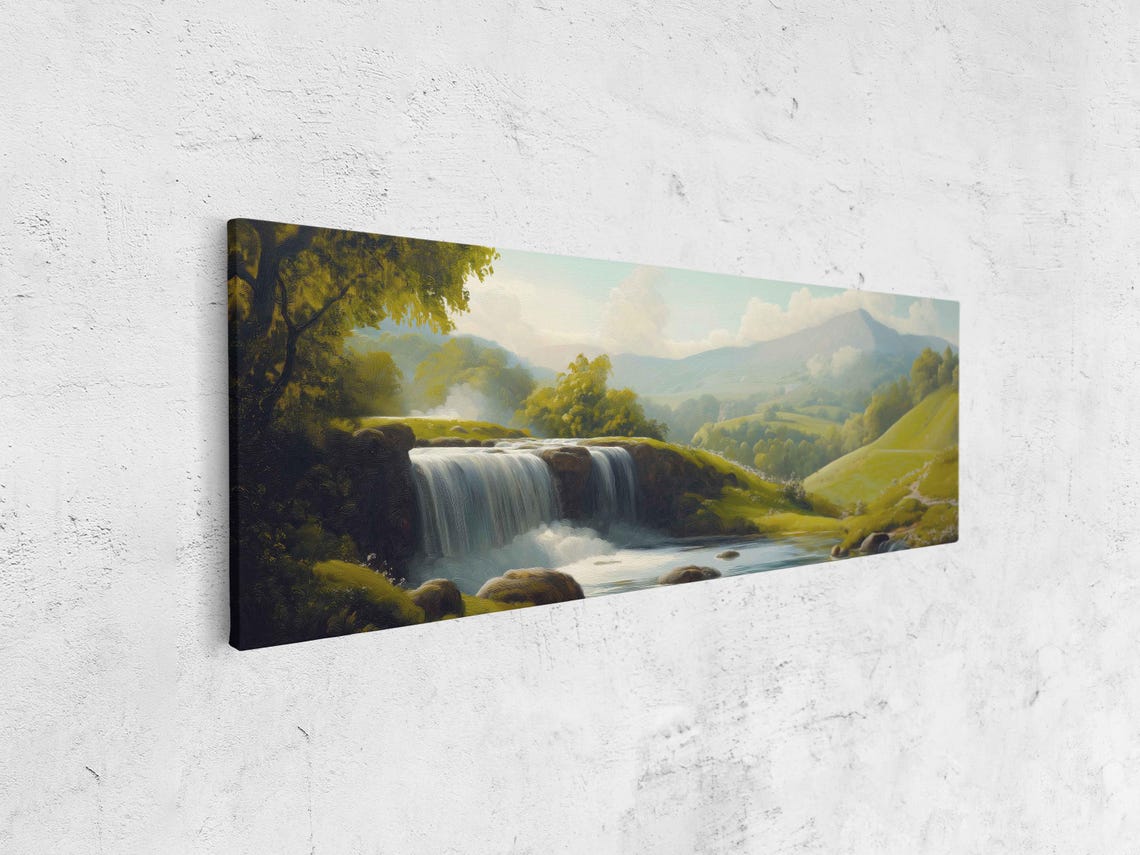 Waterfall Cascading Through Lush Green Valley Panoramic Poster - Image 4