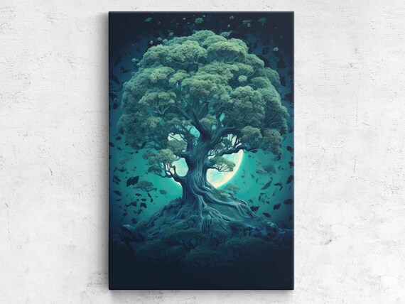 Elder Tree Moonlight Backlit Framed Print Unique Wall Art