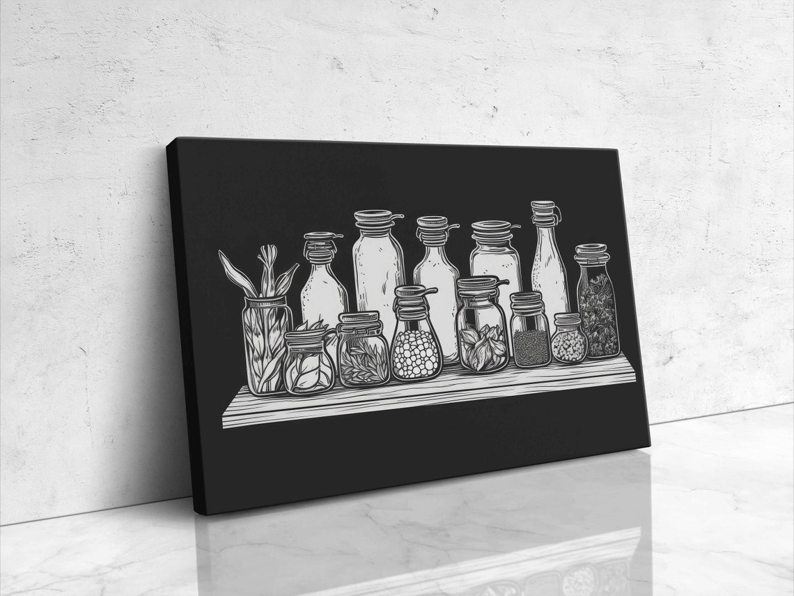 Black White Spice Jars Line Art Minimalist Kitchen Wall Decor Poster - Image 4