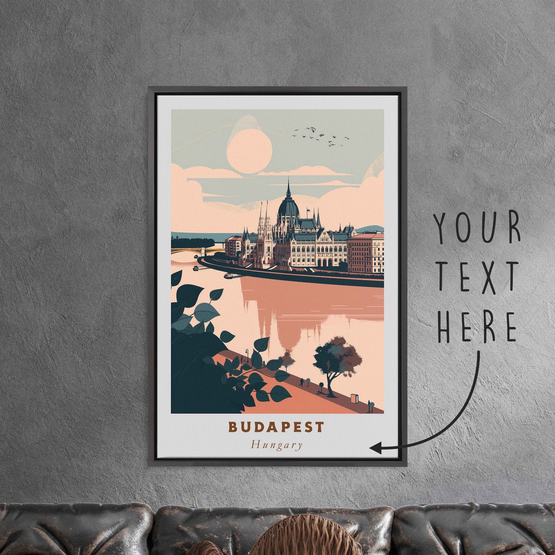 Budapest Hungary Parliament Building Danube River View Travel Poster