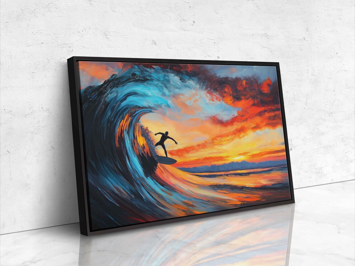 Surfer Riding Massive Wave at Sunset, Travel Poster - Image 4