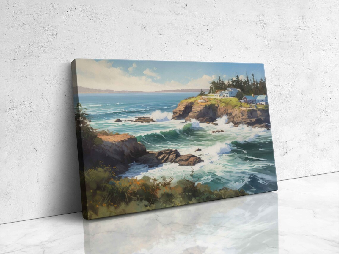 Depoe Bay Oregon Harbor Oil Painting Poster Print - Image 4