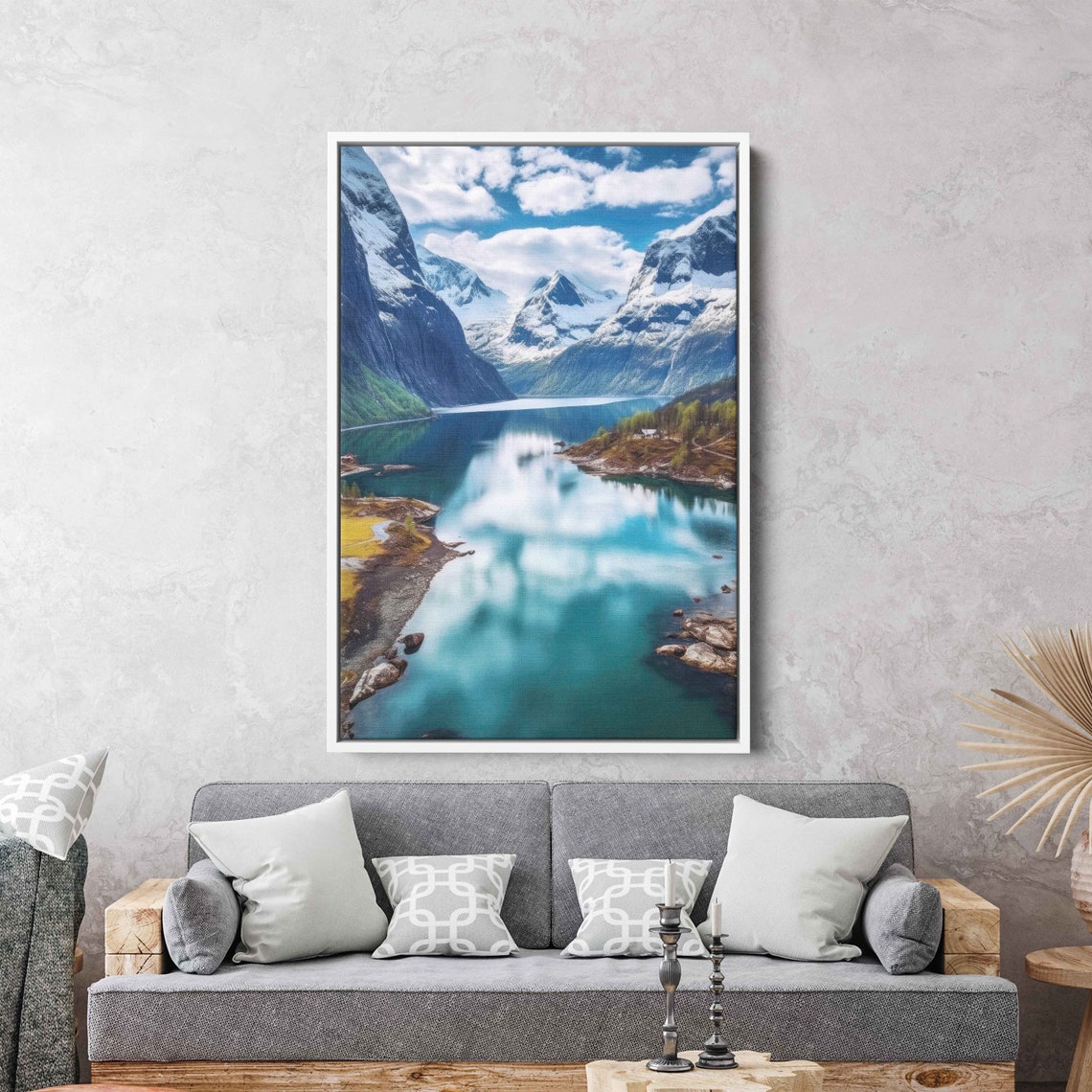 Scenic Alpine Snowy Mountain Turquoise Lake Reflection Poster - Image 2