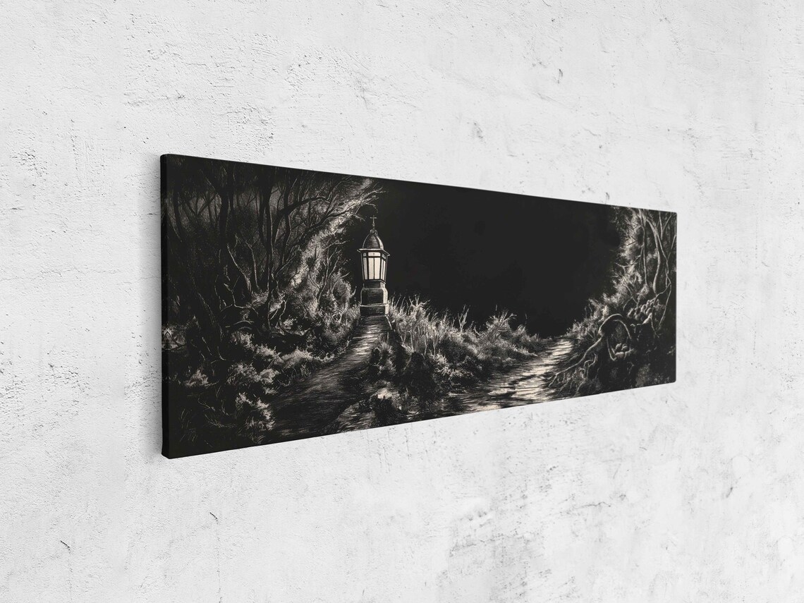 Gothic Lantern Lighting Creepy Trail Through Twisted Trees Night Poster - Image 4