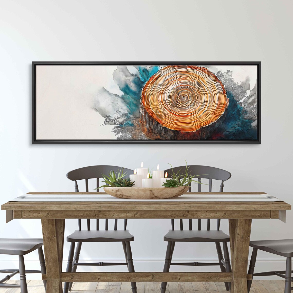 Tree Rings Painting Wall Art Print Colorful Watercolors Detailed Sketches