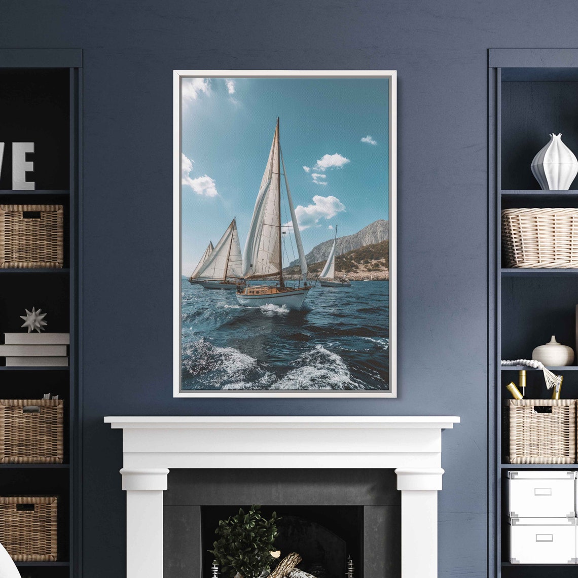 Sailing Regatta Full Sails Rocky Cliffs Crashing Waves Nautical Poster - Image 3