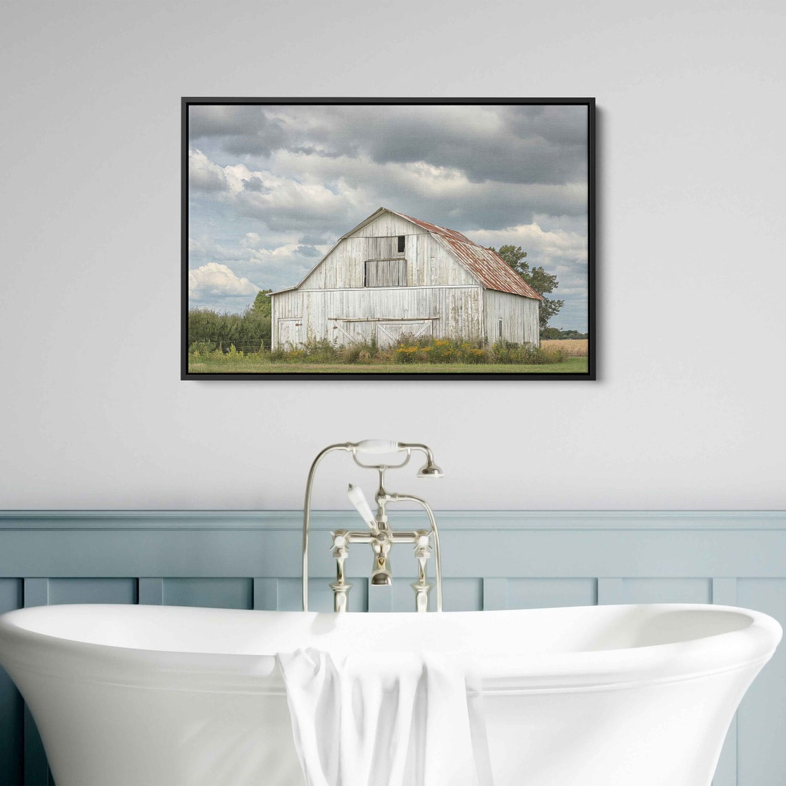 Rustic Weathered Barn Under Cloudy Skies Wall Art Print Countryside Landscape Ready To Hang - Image 3