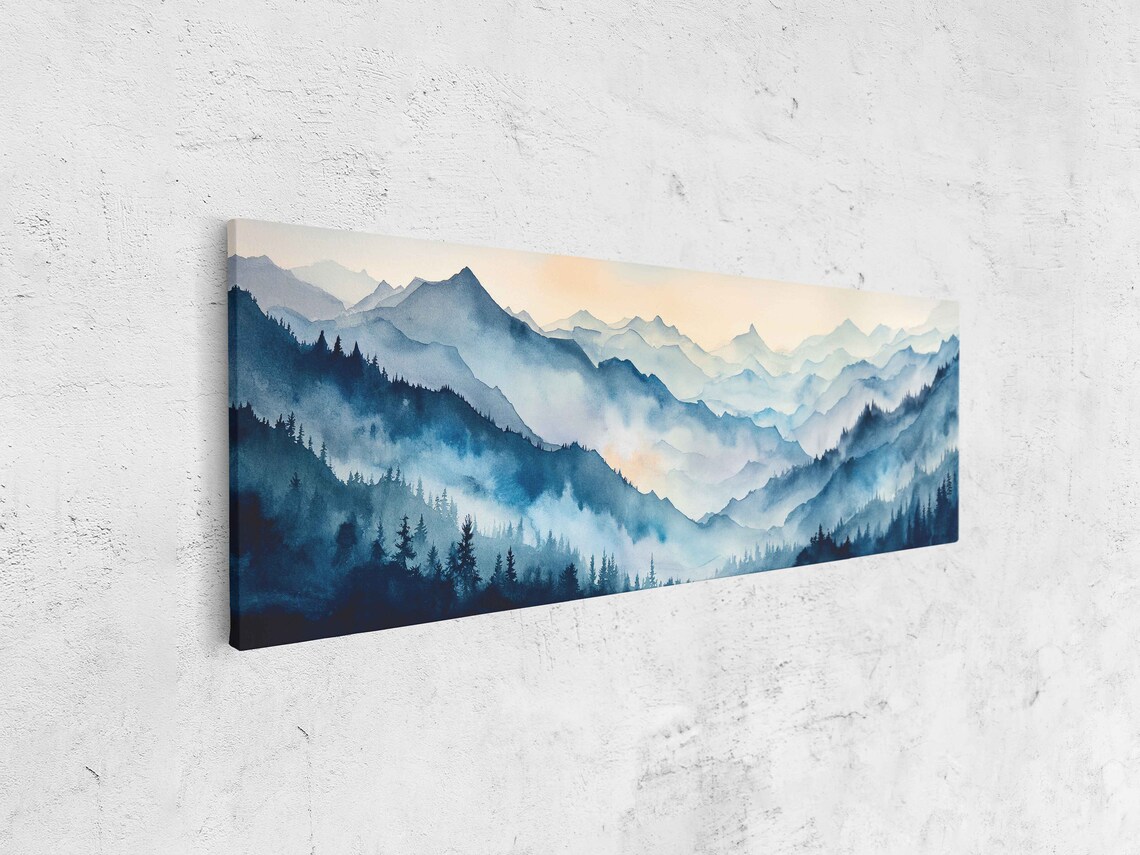 Foggy Mountain Landscape With Trees Painting Framed Print Ready To Hang - Image 4