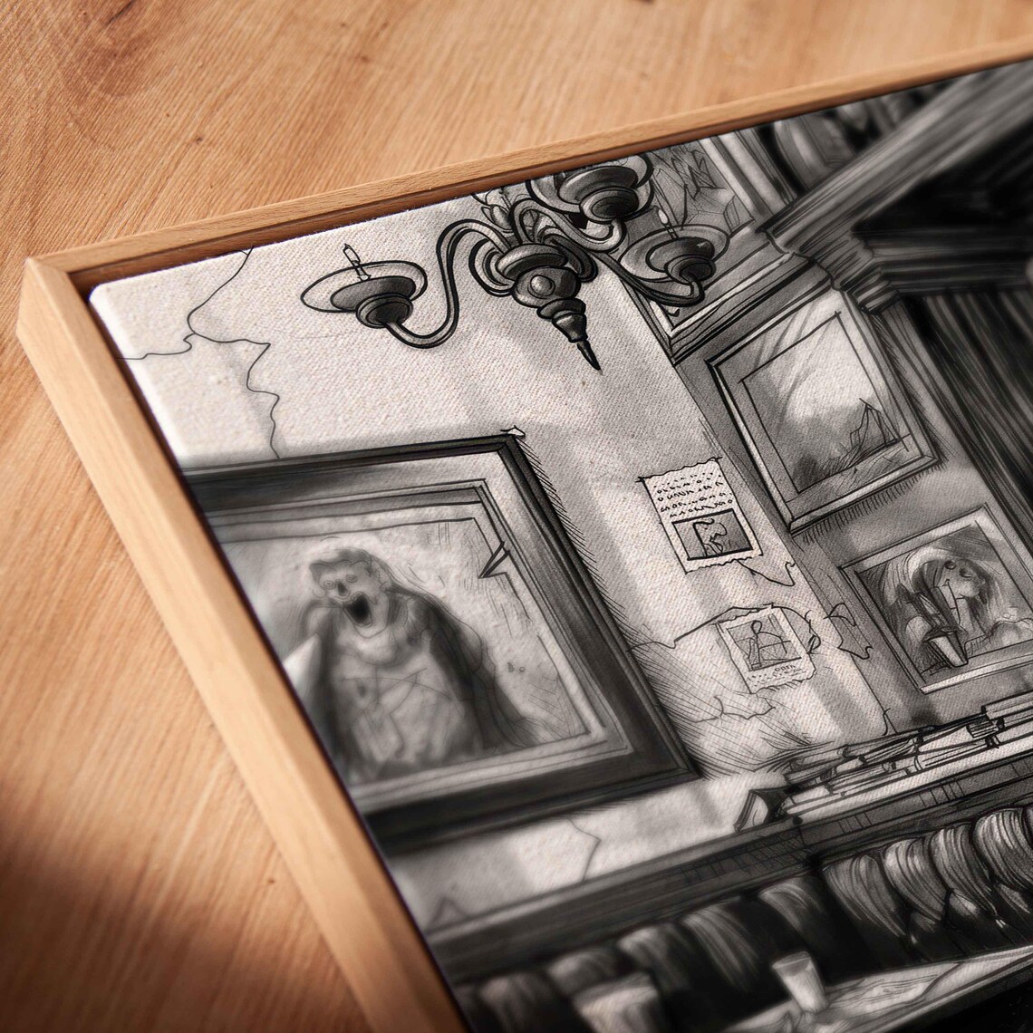 Skeleton Reading Newspaper At Cafe Table With Drink Funny Ink Art Poster - Image 2