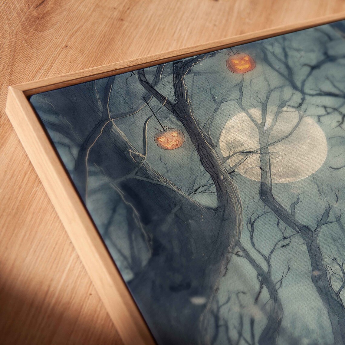 Enchanted Moonlit Forest Path Glowing Jack O Lanterns Spooky Night Print - Image 2