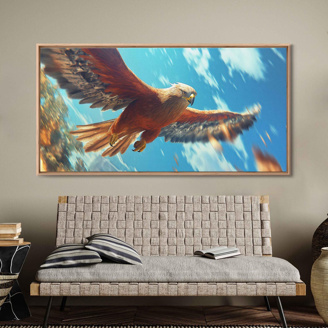 Majestic Hawk Soaring Through Vivid Blue Sky Detailed Wildlife Poster