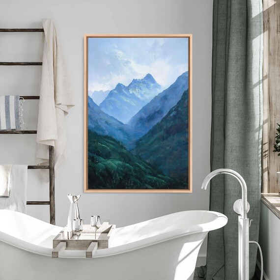 Andes Mountains Painting Wall Art Print Dramatic Blue And Green Hues Lush Valleys
