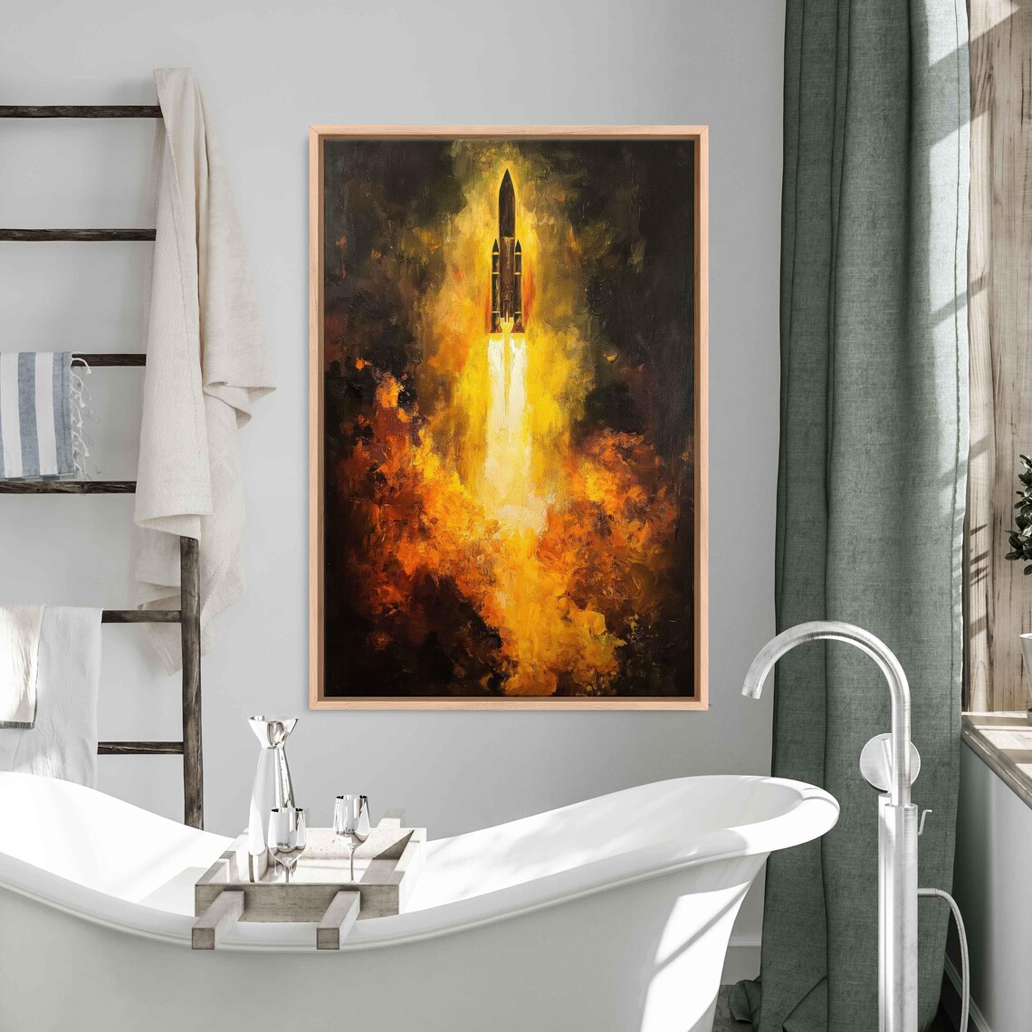 Rocket Launch Art Print, Fiery Space Exploration