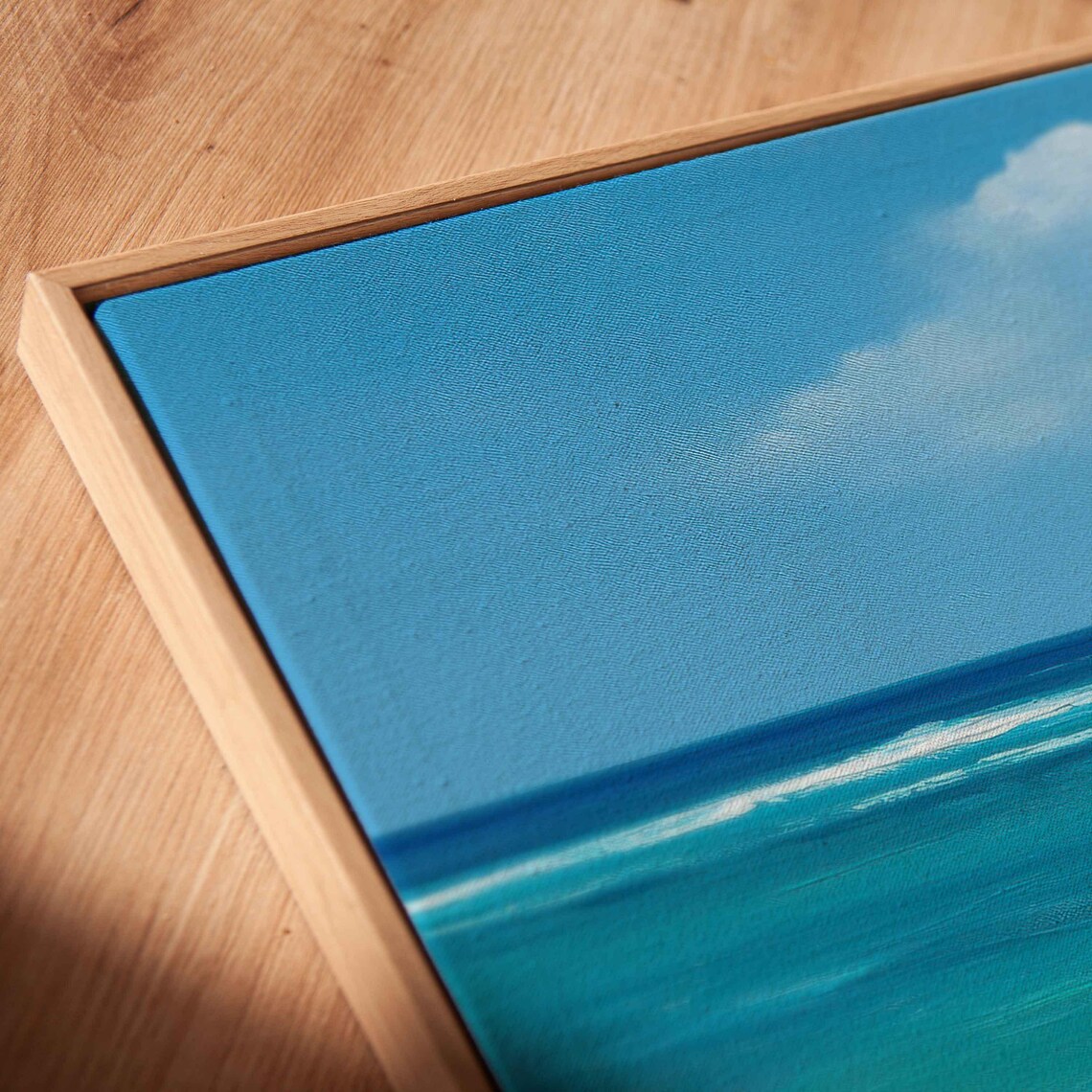 Turquoise Tropical Beach Panoramic Painting White Sand Shoreline Green Palms Poster - Image 2