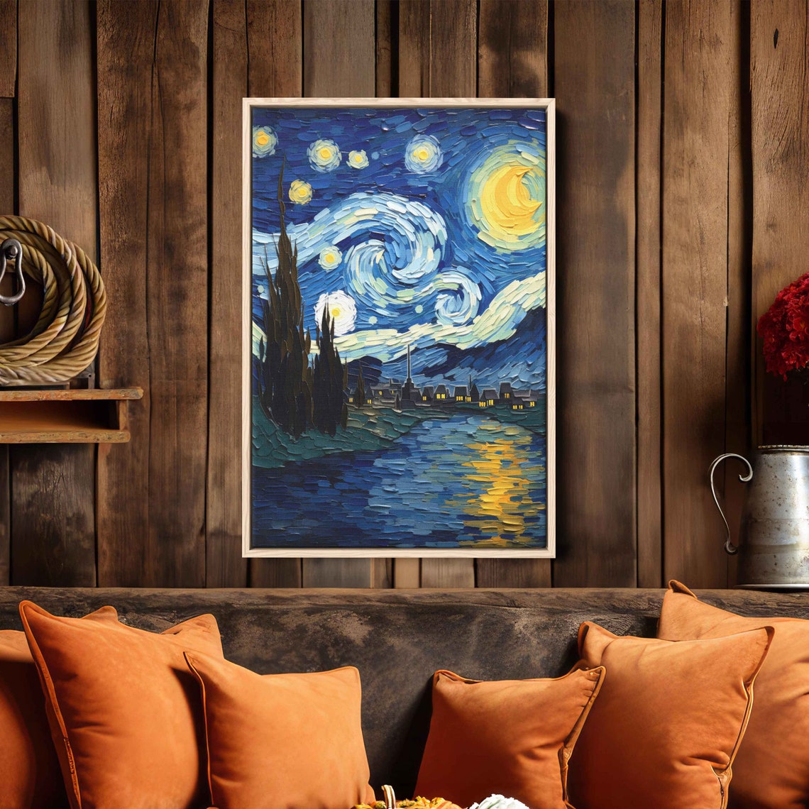 Van Gogh Inspired Starry Night Painting Framed Print Ready To Hang - Image 2
