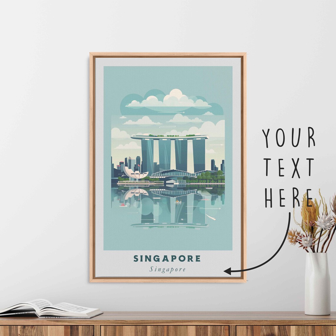 Singapore Marina Bay Sands Skyline Vintage Travel Illustration Poster