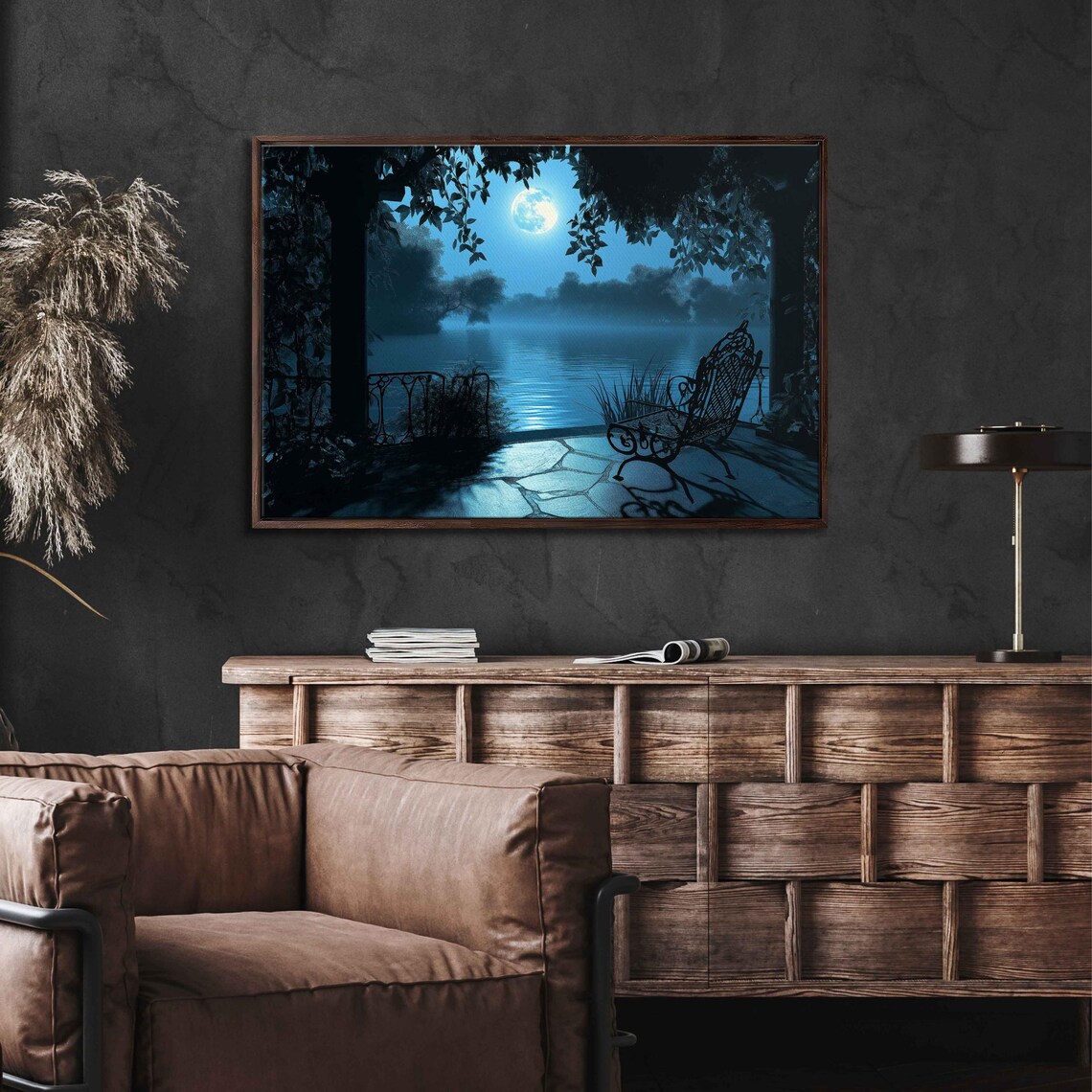 Tranquil Terrace Over Lake, Moonlit Night - Image 3