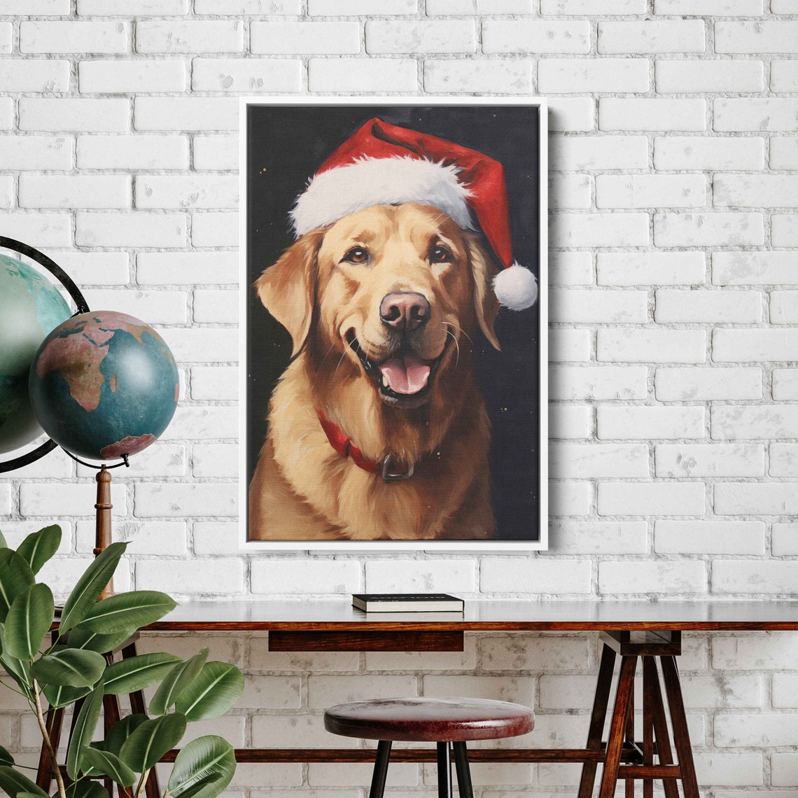 Golden Retriever Wearing Santa Hat Christmas Portrait Poster - Image 3