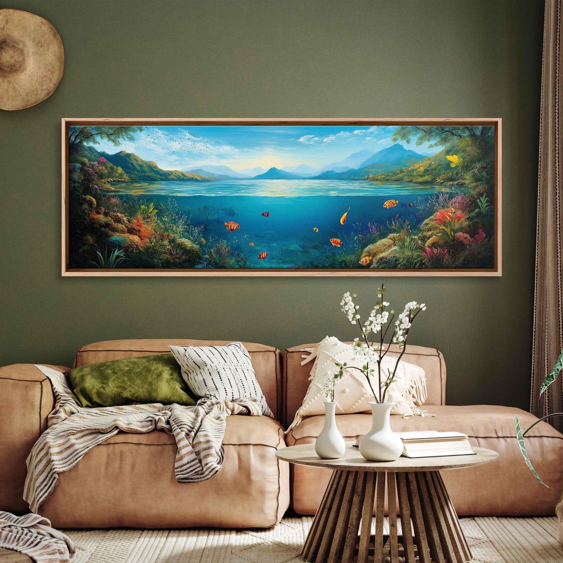 Panoramic Lake Landscape Colorful Fish Underwater Tropical View Poster