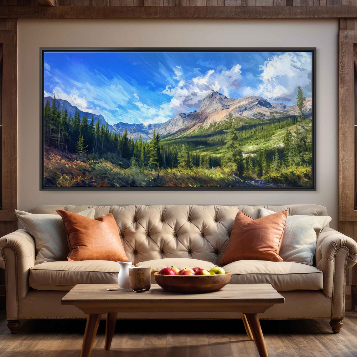 Majestic Mountain Valley Pine Forest Vibrant Blue Sky Landscape Poster - Image 2