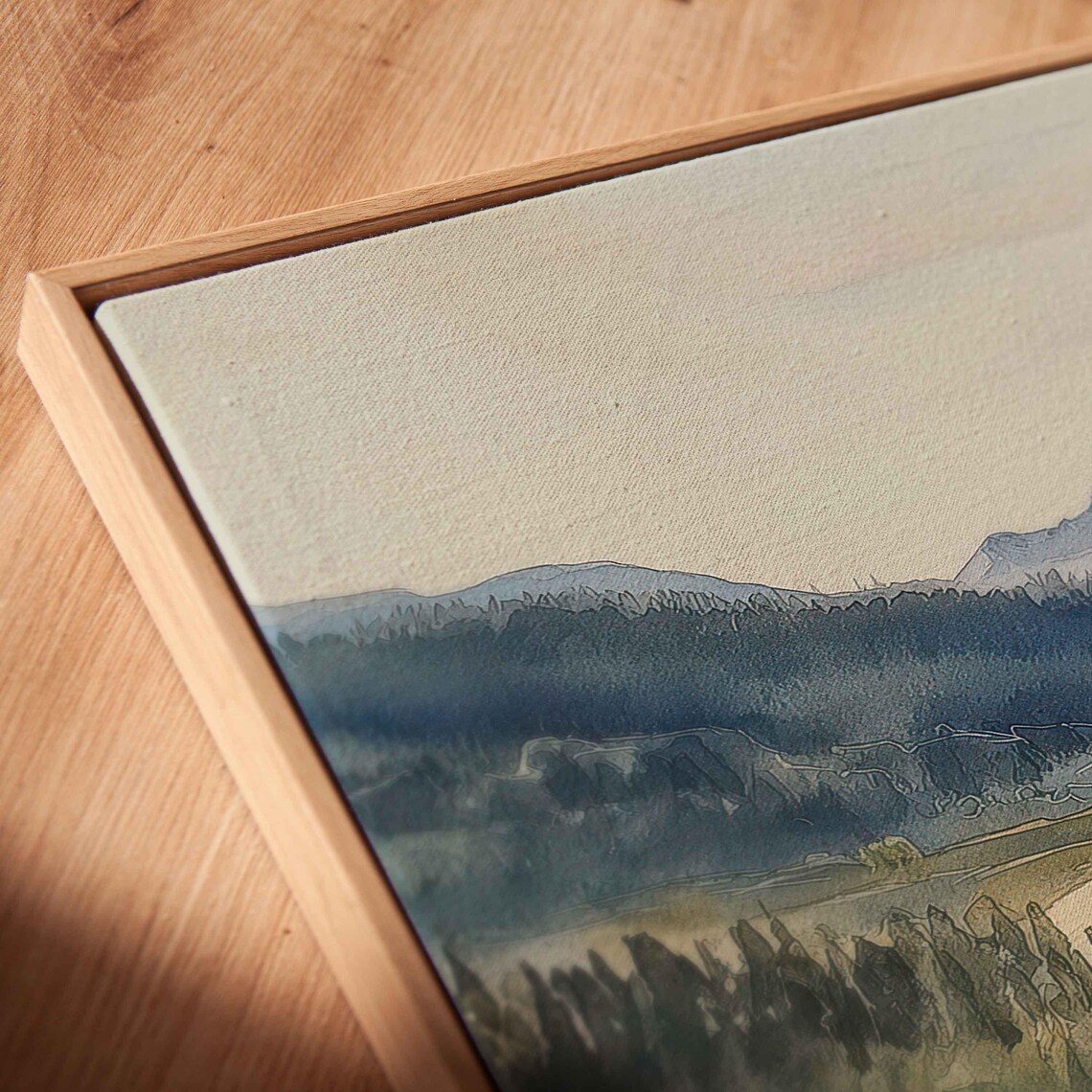 Expansive Wilderness Valley River Mountains Watercolor Landscape Poster - Image 2